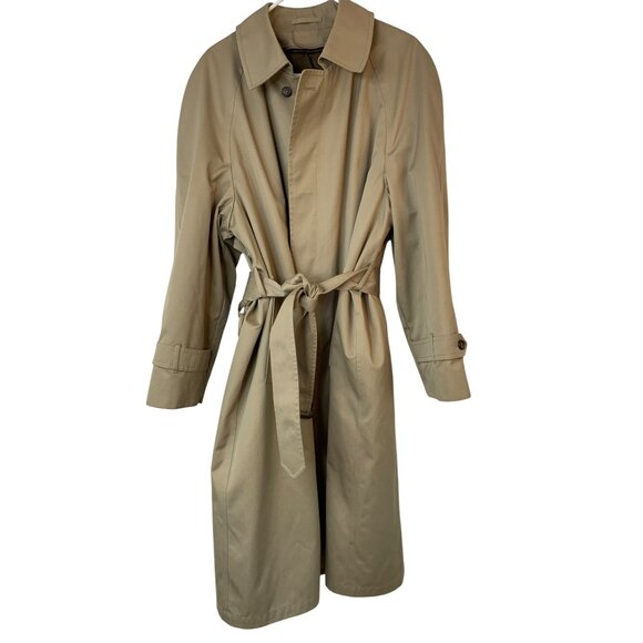 London Fog Mens Beige Trench Coat Thinsulate Insulated Size 44R RA10090 EUC - Picture 10 of 12